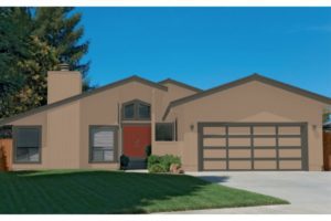 simulated image from sherwin williams color visualizer of exterior w/craftsman brown color scheme